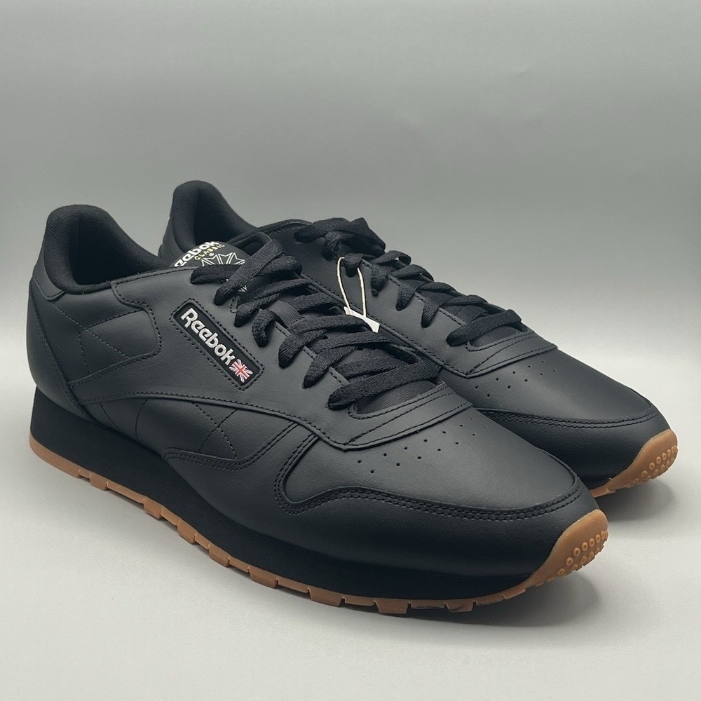 Reebok Classic Leather Black and Gum Retro Shoes - Men's Size 14 NEW
